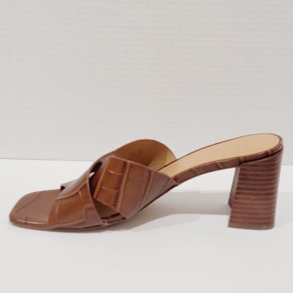 Marc Fisher Saydi Sandals Womens Sz 9 Croc Embossed Brown Square Toe Block Heels - Picture 8 of 15